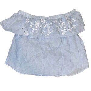 A.N.A A New Approach Blue & White Off-Shoulder Embroidered Striped Top XL